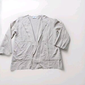 Zara Cardigan Womens L Beige LS Open Front Raw Hem Neutral Preppy Mono Boho FLAW